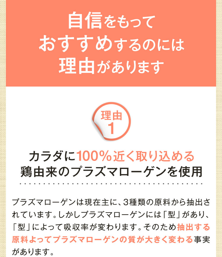 自信をもっておすすめするのには理由があります 鶏由来プラズマローゲンを使用